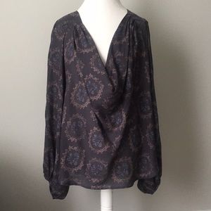 Free People Draped Neck Blouson Sleeve Blouse